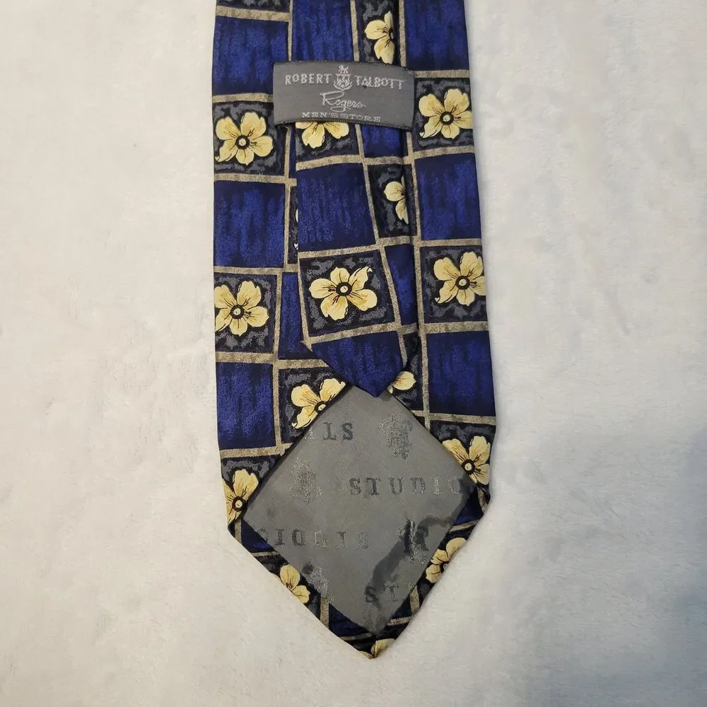 Robert Talbott Rogers Mens Store Blue Floral Tie‎ 100% Silk USA Hawaiin Tropical